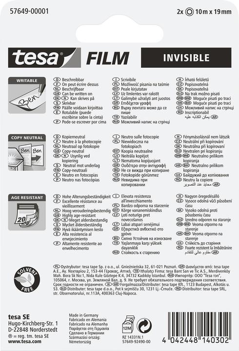 Actual product image tesa tesafilm INVISIBLE, matt invisible, non-ageing and tear-resistant (19 mm)