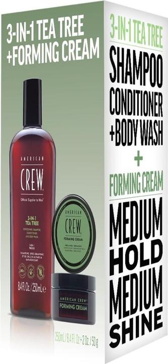 Actual product image American Crew Holiday Duo Set: 3-in-1 Tea Tree Shampoo, Conditioner & Body Wash 250ml + Forming Creation (Liquid shampoo)