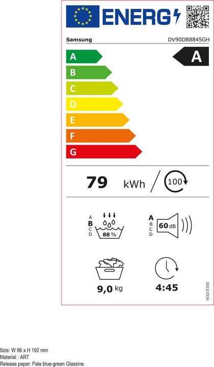 Etichetta energetica Samsung Wäschetrockner DV8000, 9kg, A+++ (9 kg, A destra)