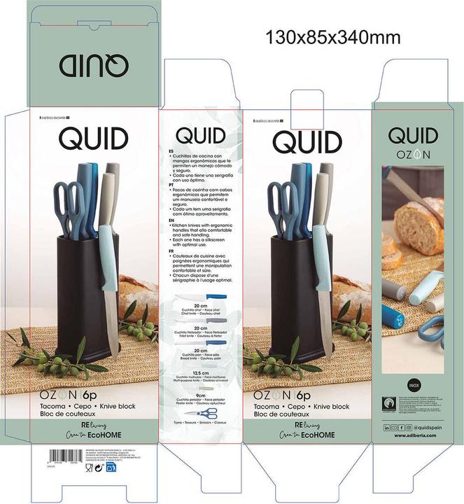 Image du produit Quid Set de couteaux de cuisine et support Ozone 21 x 13 x 8 cm 7 pièces
