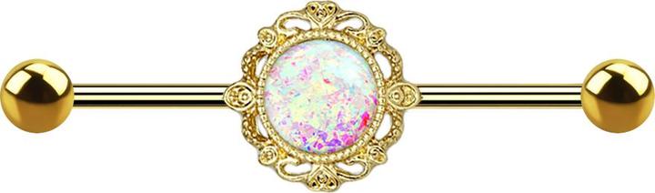 Immagine prodotto Star Piercing Barbell vergoldet filigran mit Opal weiss (Ottone, Acciaio chirurgico 316L)