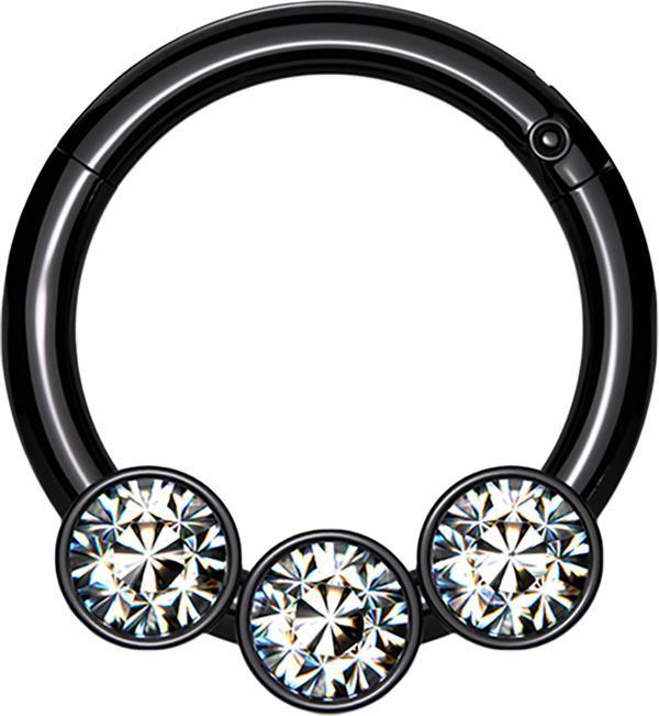 Immagine prodotto Star Piercing Anello micro segmento pieghevole nero tre sfere cristalli argento (Acciaio chirurgico 316L, senza ottone)