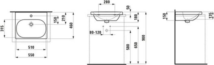 Image du produit Laufen Vasque à poser LUA 55x46cm m ÜL 1 HL-A blanc LCC (460 mm, 550 mm)