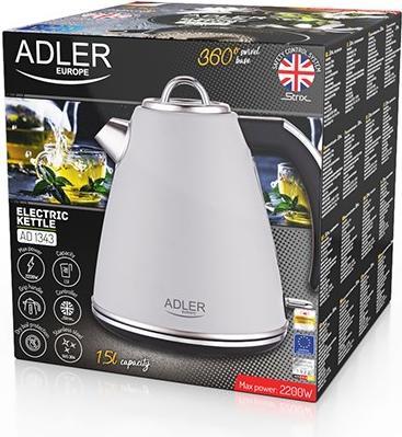 Productafbeelding Adler AD 1343g Elektrisch, 2200 W, 1.5 L, Roestvrij staal, 360 ° draaibare voet, Grijs (1.50 l, EU-stekker)