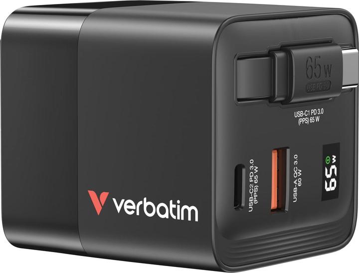Verbatim GaN Oplader 65W Intrekbare Kabel (65 W)