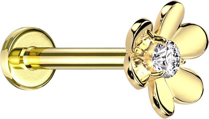 Star Piercing Micro Threadless Labret vergoldet Blume vergoldet ein Kristall silber (Messing, Chirurgenstahl 316L)