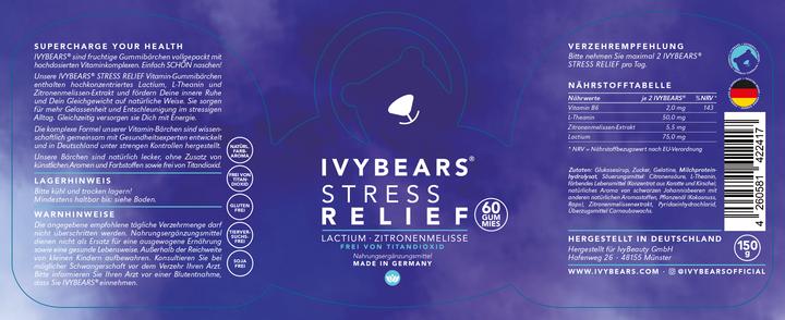 Nährwerte und Zutaten IVYBears Stress RELIEF 4 Pack (4 Stück, Gummies, 600 g)