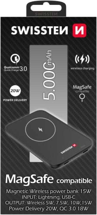 Immagine prodotto Swissten Power Bank wireless magnetica (5000 mAh, 20 W, 18.50 Wh)
