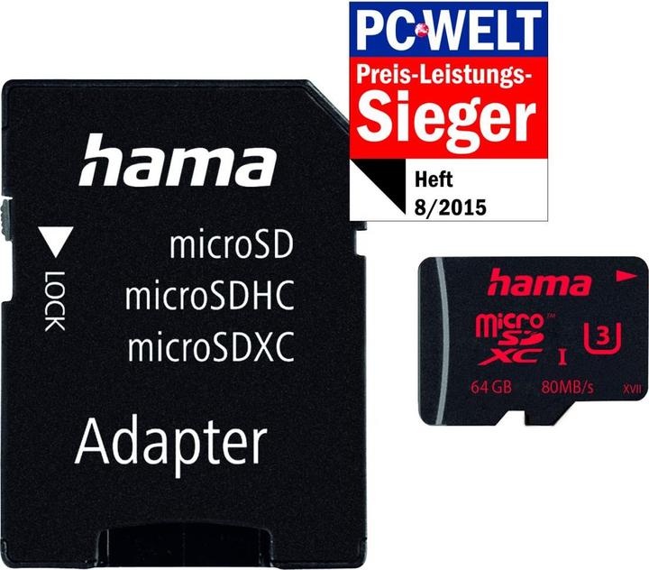 Immagine prodotto Hama microSDXC classe 3 +adattatore/foto (64 GB, microSDXC, U3, UHS-I)