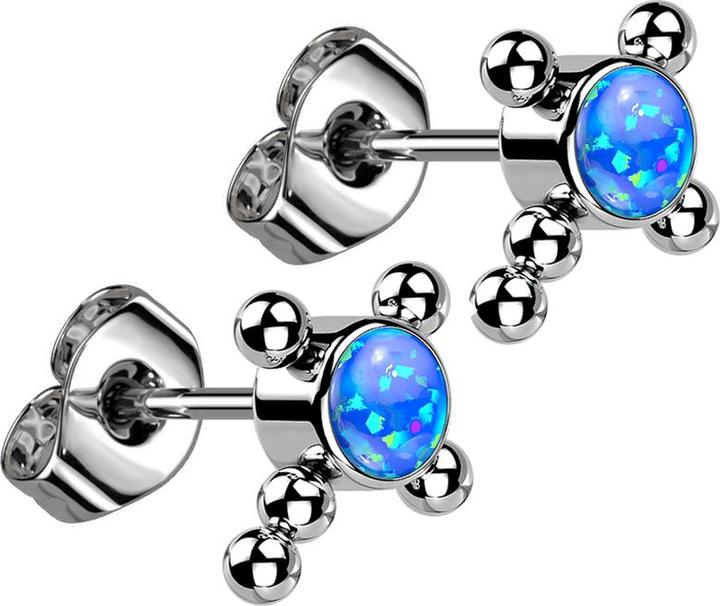 Star Piercing Threadless Ohrstecker silber Kreuz Kugeln Opal blau (Titan G23, ohne Messing)