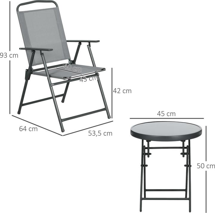Produktbild Outsunny Gartenmöbel-Set mit Glastisch und 2 Stühlen (64 cm)