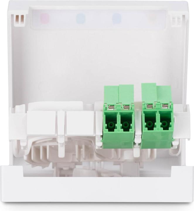 Actual product image Digitus FTTH housing with 2x LC (APC) DX adapter wall and DIN rail mounting
