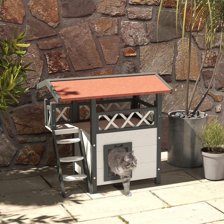 Produktbild PawHut Katzenhaus mit Treppe und Dach (Katze)