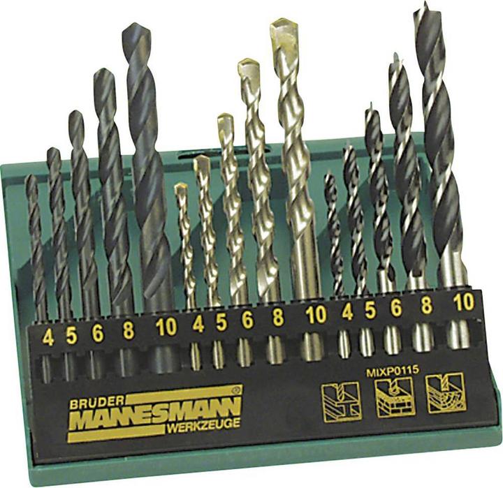 Mannesmann 15-piece professional combi drill set (4, 5, 6, 8, 10 mm)