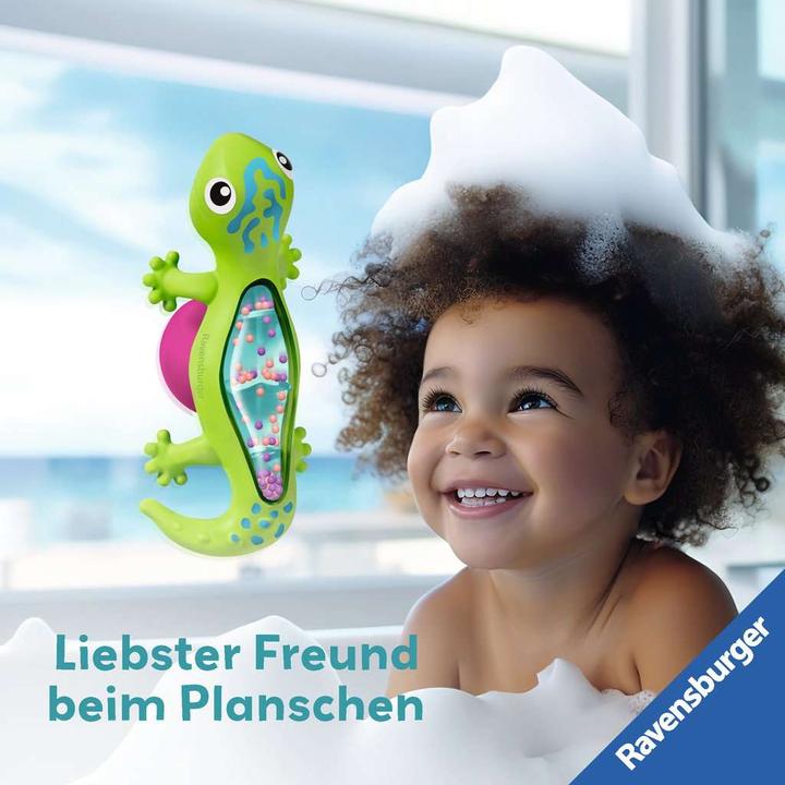 Produktbild Ravensburger 4870 play+ Regenmacher: Gecko, Musikinstrument, Mini-Rassel, Saugnapf-Spielzeug