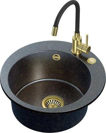 Steiner ART JAMES 210 (Ø51x20) Steingran Art Gold Black Pearl met handhevel, Maggie PVD kraan en stop (510 mm)