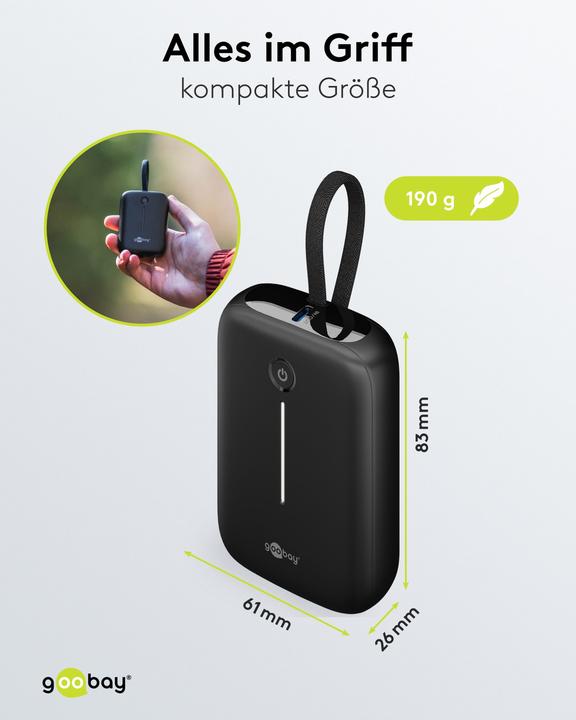 Produktbild Goobay Powerbank 10.000 mAh mit integriertem USB-C-Kabel (10000 mAh, 15 W)