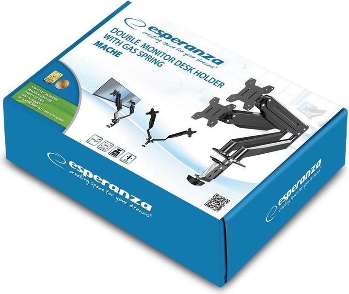 Actual product image Esperanza ERW020 Gas desk mount for two monitors 17-27" up to 6kg (Table, 27.01")