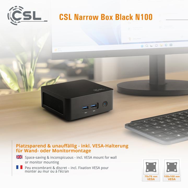 Produktbild CSL Narrow Box Black (Intel N100, 32 GB, 1000 GB, Intel UHD Graphics)