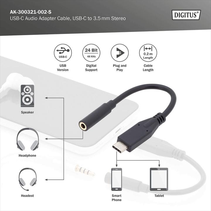 Productafbeelding Digitus USB C – 3.5 mm Buchse Audio Adapter (0.20 m, USB)