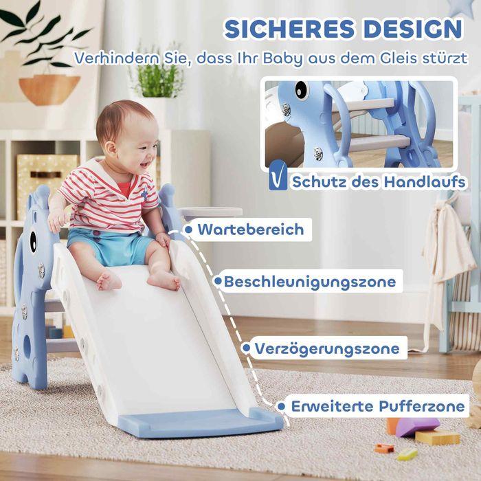 Actual product image Swisshandel24 Kinderrutsche, 3 in 1, Kleinkinderrutsche mit Basketballkorb, Basketball, Blau