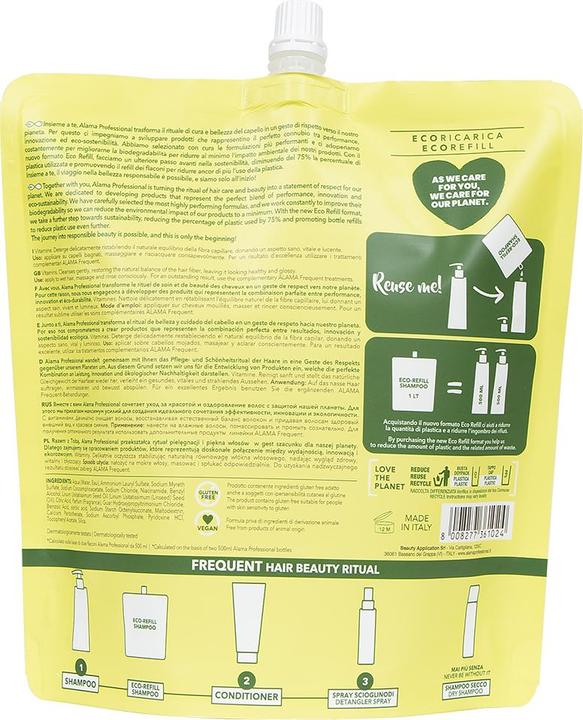 Immagine prodotto Alama Professional ALAMA Frequent Shampoo szampon do włosów refill 1000ml (1000 ml, Shampoo liquido)