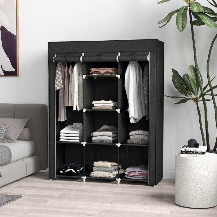 Produktbild Swisshandel24 Stoffschrank, Kleiderschrank mit Kleiderstange, 8 Ebenen, Faltschrank, Faltbare Garderobe, Flur, Vli (125 x 43 x 162.5 cm)