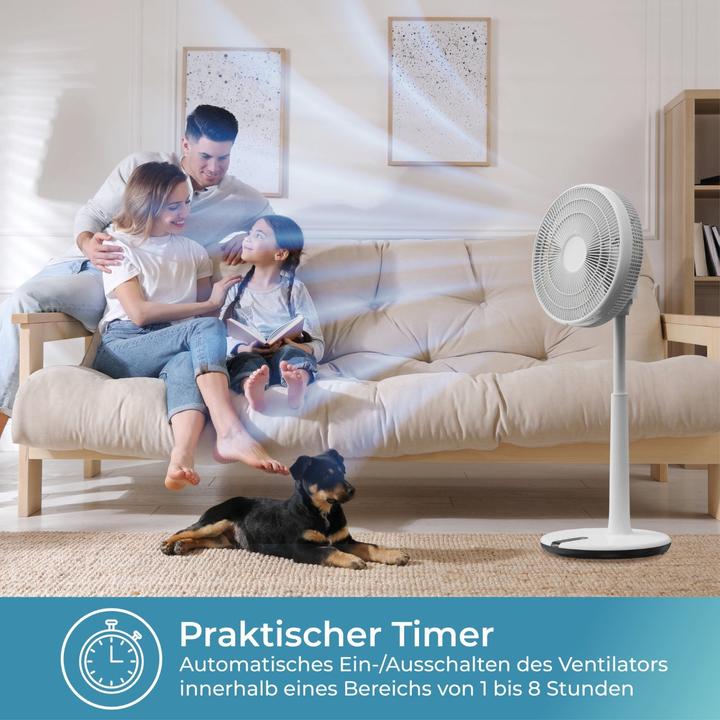 Produktbild KLAMER 3D Ventilator, extra leiser DC Standventilator mit Fernbedienung, 12 Geschwindigkeitsstufen (53 dB)