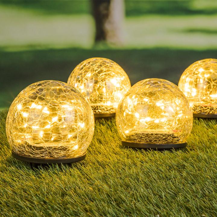 Produktbild HI Solar-Kugelleuchten Crackle Glas mit Erdspiess, 4er-Set