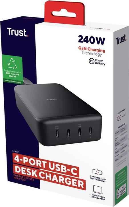 Actual product image Trust MAXO 240W 4-PORT USB-C Desk Charger (240 W)
