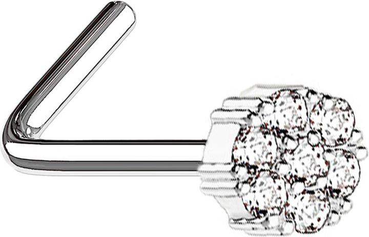Star Piercing Nasenstecker gewinkelt silber Blume mit Kristall (Messing, Chirurgenstahl 316L)