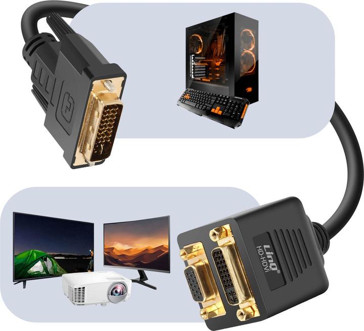 Produktbild LinQ Videoadapter DVII Stecker auf VGA Buchse und DVII Buchse (HDMI, VGA, 33 cm)