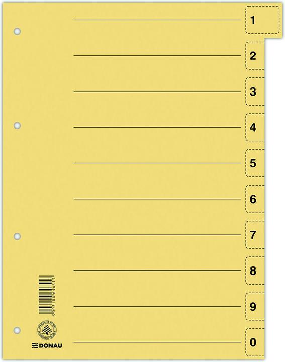 Productafbeelding Donau Deelvellen, karton, a4, 235x300mm, 0-9, 10 multi-geperforeerde vellen, geel