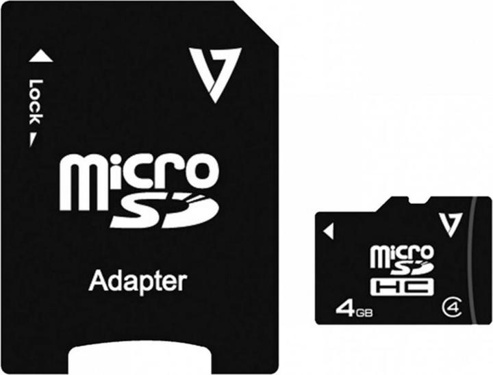 Image du produit V7 Micro SDHC classe 4 et adaptateur (4 Go, microSDHC)