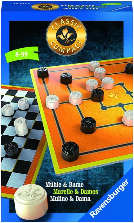 Image du produit Ravensburger Marelle/Dames Voyage, d/f/i dès 8 ans, 2 joueurs, Classic Compact, stratégie (Allemand, Français, Italien)