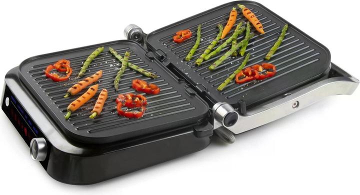 Actual product image Domo Genius Electric Contact Grill Non-stick Coating, with Display Stainless Steel, Black (EU plug)