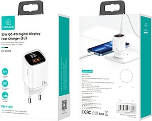 Immagine prodotto Usams Caricabatterie rapido con display digitale da 33W QC + PD (33 W)