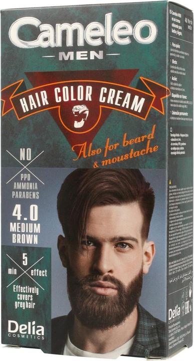 Delia Cosmetics Cameleo - Men Hair Color Cream hair. beard and mustuch paint 4.0 Medium B (4.0 Medium Brown)