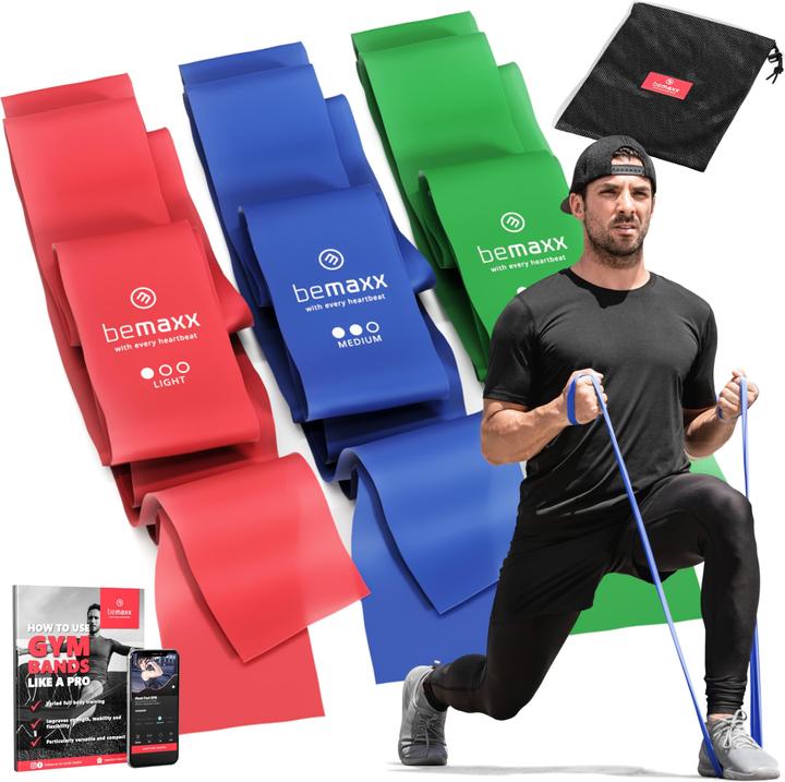 BeMaxx Lot de 3 bandes de gymnastique, caoutchouc