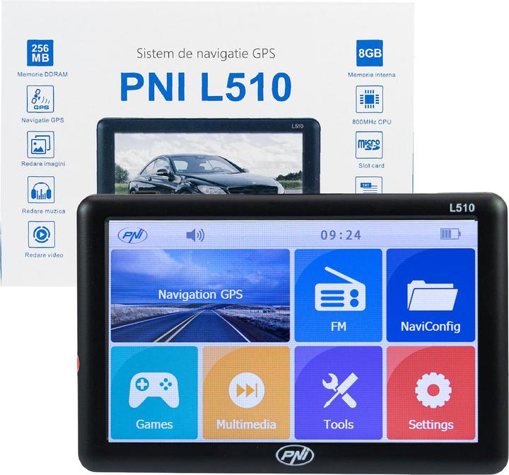 PNI GPS navigation system L510 5-inch screen, 800 MHz, 256 MB DDR2, 8 GB internal memory, FM-S (5")