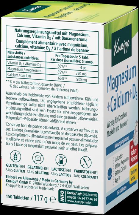 Valori nutrizionali e ingredienti Kneipp Magnesio naturale + calcio e vitamina D3 (150 Pezzo/i, Pillole)