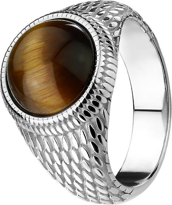 Star Piercing Ring silber Eidechsenhaut mit Tigerauge Stein