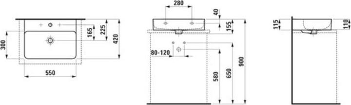 Actual product image Laufen VAL Countertop washbasin, without tap hole, with overflow, US closed 550x420mm, H816282 (587 mm, 200 mm)