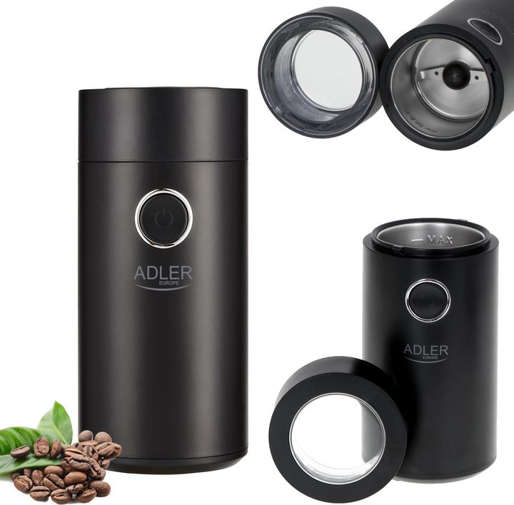 Actual product image Adler Coffee grinder AD4446bs 150 W, Coffee beans capacity 75 g, Lid safety switch, Juodas (EU plug)
