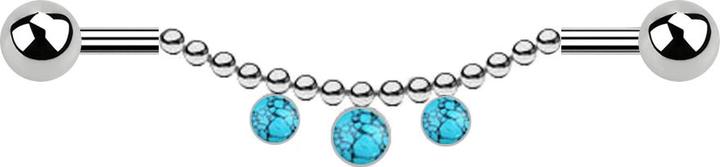 Star Piercing Barbell silber zwei Kugeln Kette drei Türkis Steine (Chirurgenstahl 316L, ohne Messing, Mineralisch)