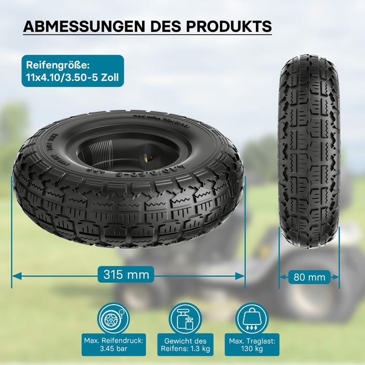 Actual product image Wiltec Tyre for lawn mower 11x4.10/3.50-5 4pr with innner tube and curved valve stem garden tractor (Lawn tractor, Garden machinery spare parts)