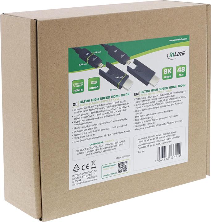 Produktbild InLine HDMI AOC Kabel, Ultra High Speed HDMI Kabel, 8K4K, schwarz, 10m (20 m, HDMI)