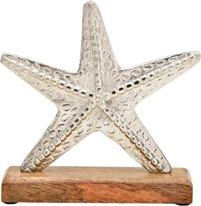 G. Wurm Display Starfish on Mango Wood Metal Base Silver (W/H/D) 18x18x5cm