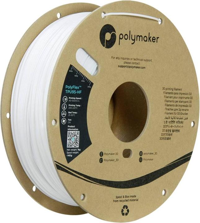 Image du produit Polymaker PolyFlex TPU-95A High Speed White 1.75mm 1kg (TPU, 1.75 mm, 1000 g, Blanc)