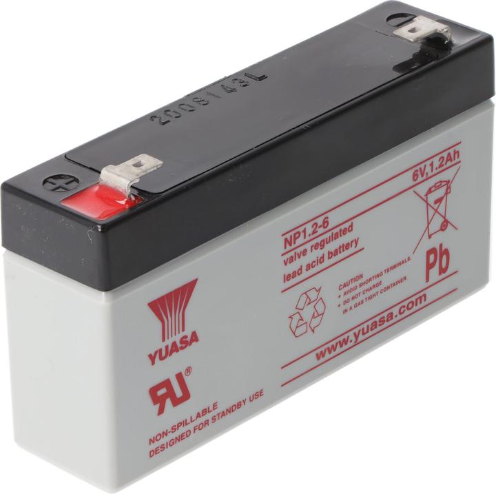Actual product image Yuasa NP1.2-6 Akku Blei PB 6.0 Volt 1200mAh mit 2 Faston 4,8mm Steckkontakten